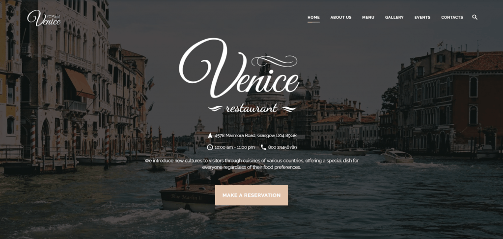 Nhà hàng Venice - Cafe & Restaurant Template trang web đáp ứng